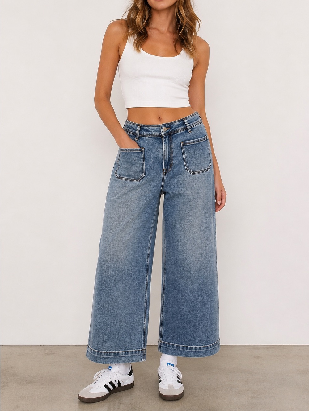 Mica Los Angeles Wide Leg Crop Jeans Women’s Size 31 Light Wash Stretch Denim
